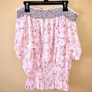 Cozy Casual Pink Floral Off-The-Shoulder Blouse